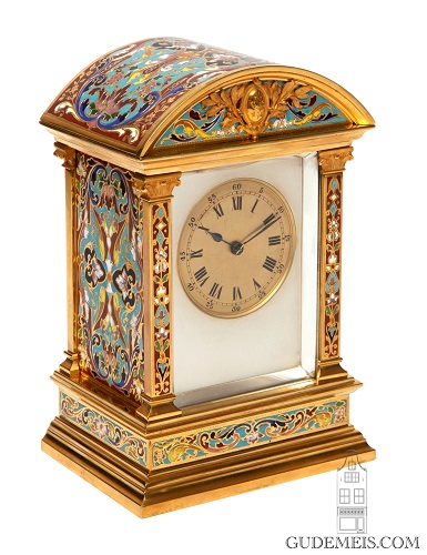 A fine French arched gilt brass cloisonné enamel carriage clock, circa 1880. 